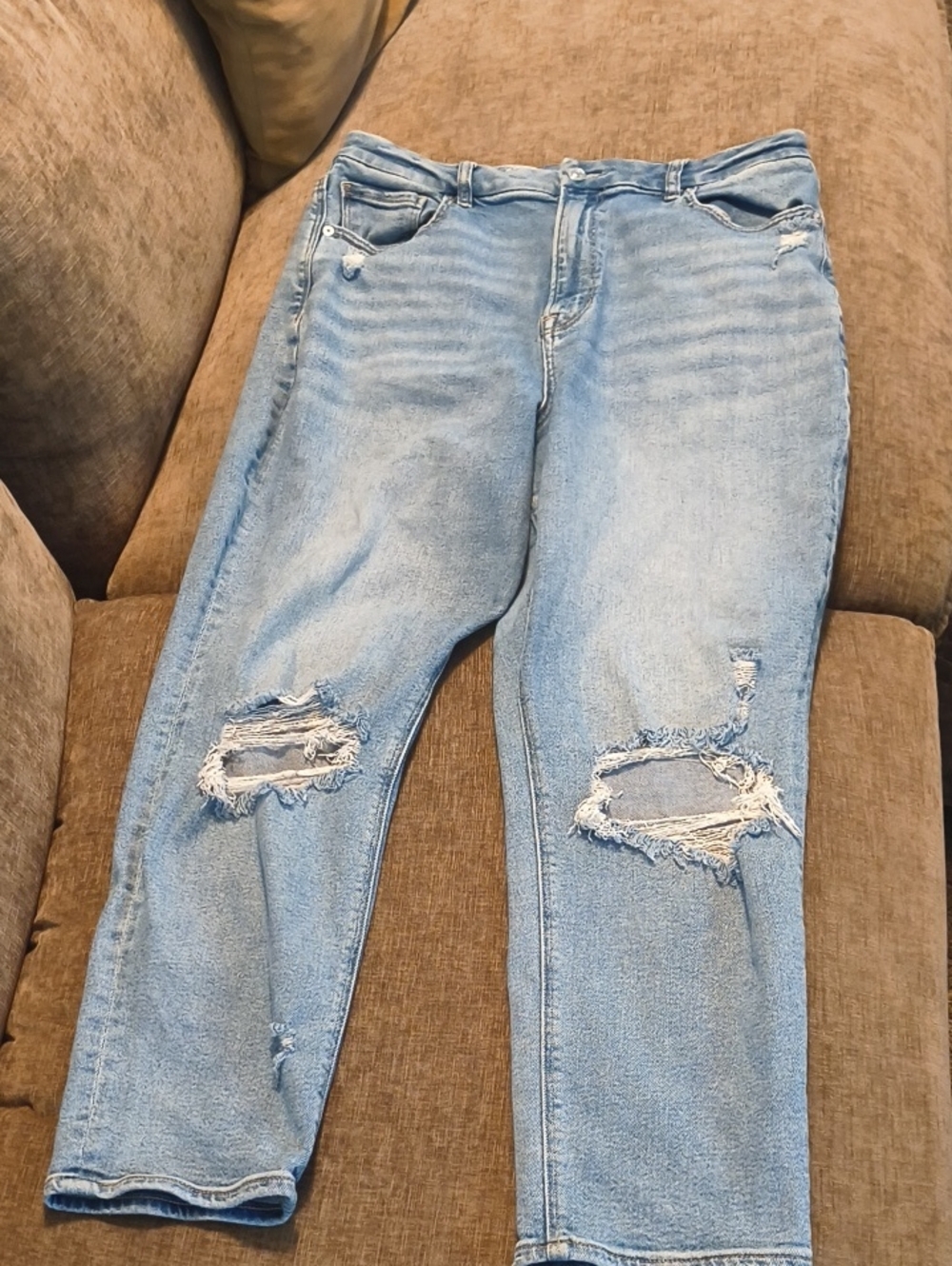 Light Wash Ripped Women’s Jeans - Casual Straight Leg